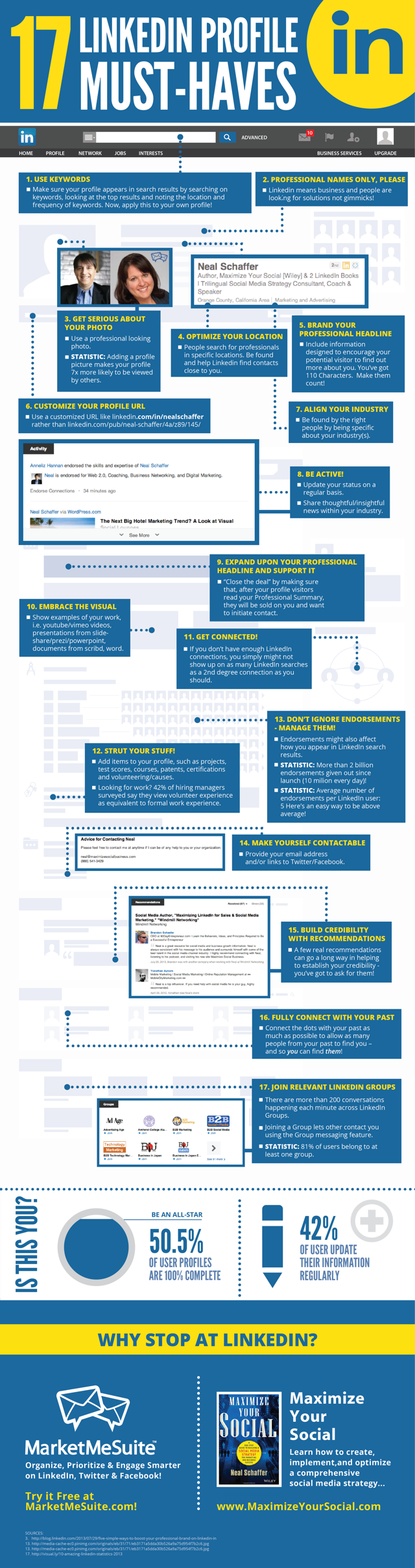 LinkedIn infographic with 17 must-haves